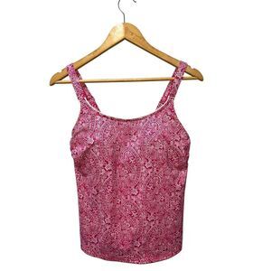 Land's End Women's Pink White Paisley Pattern Size 8 Built In Bra Scoop Neck